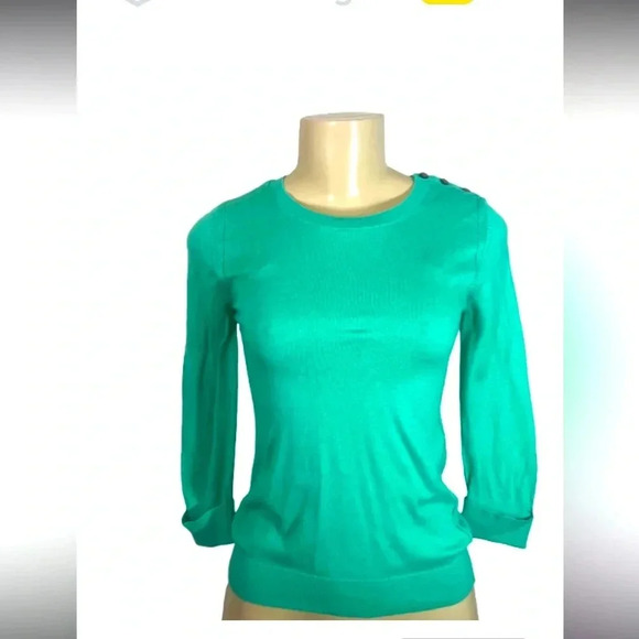 ANN TAYLOR SWEATER TOP TEAL GREEN 3/4 SLEEVES STRETCH SCOOP NECK SIZE XS - Picture 3 of 10